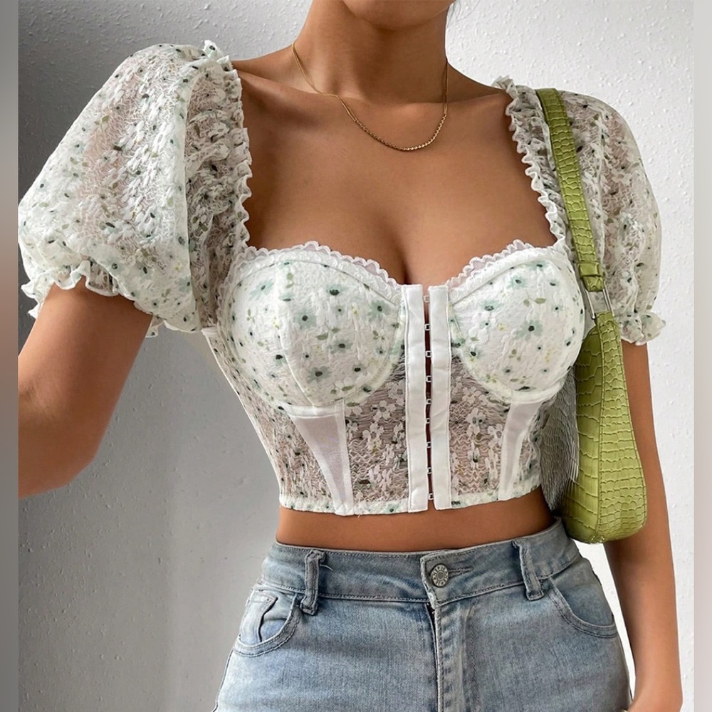 shien floral print lace top !!